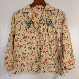 Floral Button-Up Shirt with Embroidered Accents